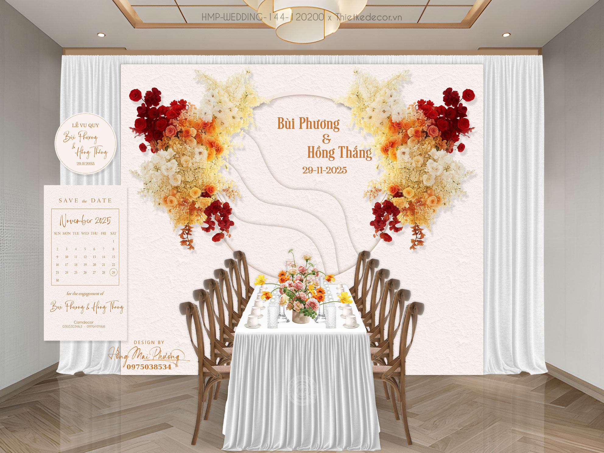 File thiết kế Gia tiên, trang trí tiệc cưới đẹp tone trắng kem